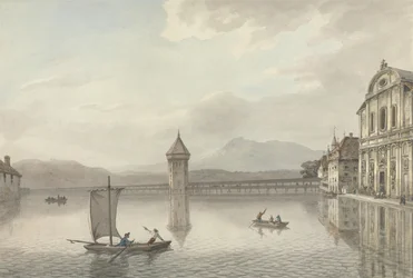 A View at Lucerne (pen og blæk med wc over grafit på papir)